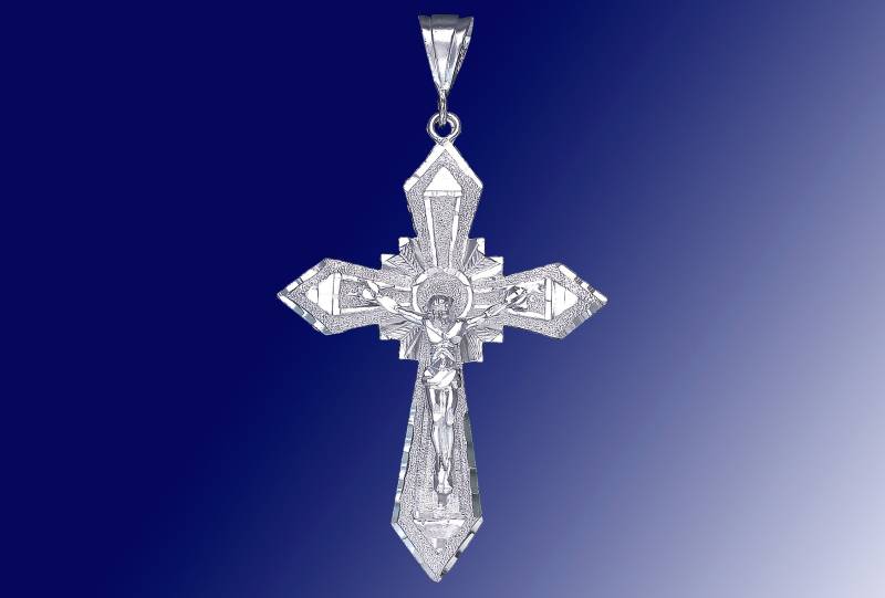 Große Silber Kreuz Mit Jesus Halskette 3, 4 Zoll 13, 5 Gramm Schnitt Diamant-Finish Und 24-Zoll-Figaro-Kette von EJewelryPlus