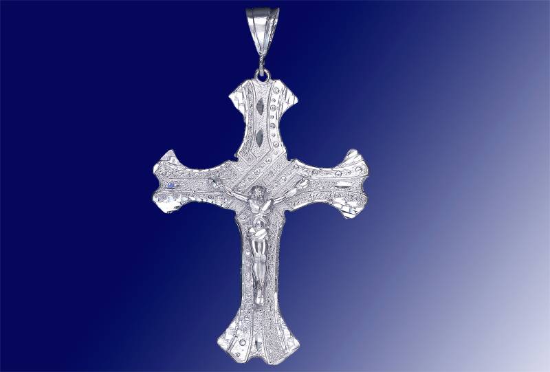Große Silber Kreuz Mit Jesus Halskette 3, 4 Zoll 16 Gramm Schnitt Diamant-Finish Und 24-Zoll-Figaro-Kette Große Silber Kreuz Mit Jesus Halskette 3, 4 Zoll 16 Gramm Schnitt Diamant-Finish Und 24-Zoll-Figaro-Kette von EJewelryPlus