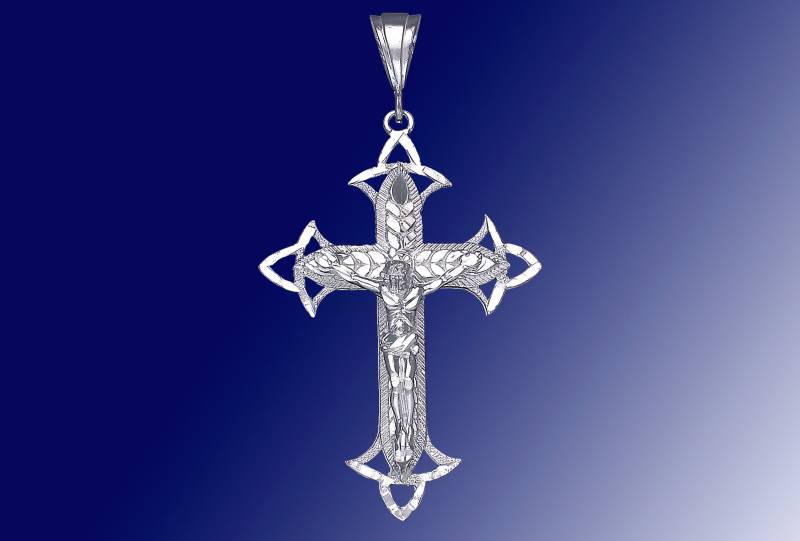Große Silber Kreuz Mit Jesus Halskette 3 Zoll 9 Gramm Schnitt Diamant-Finish Und 24-Zoll-Figaro-Kette von EJewelryPlus