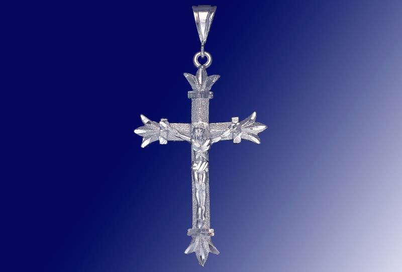 Große Silber Kreuz Mit Jesus Halskette 5, 1 Zoll 40 Gramm Schnitt Diamant-Finish Und 24-Zoll-Figaro-Kette von EJewelryPlus
