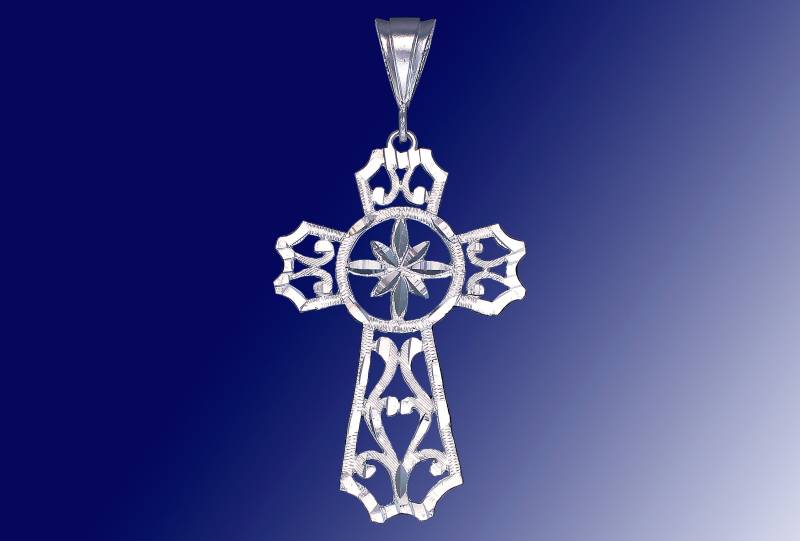 Große Silber Kreuz Ohne Jesus Halskette 2, 6 Zoll 5 Gramm Mit Schnitt Diamant-Finish Und 24-Zoll-Figaro-Kette Große Silber Kreuz Ohne Jesus Halskette 2, 6 Zoll 5 Gramm Mit Schnitt Diamant-Finish Und 24-Zoll-Figaro-Kette von EJewelryPlus