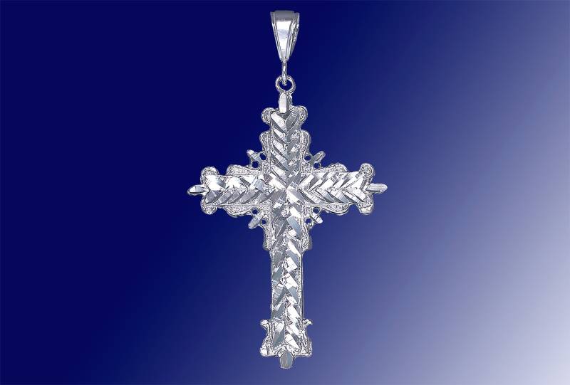 Große Silber Kreuz Ohne Jesus Halskette 2, 6 Zoll 7, 7 Gramm Mit Schnitt Diamant-Finish Und 24-Zoll-Figaro-Kette von EJewelryPlus