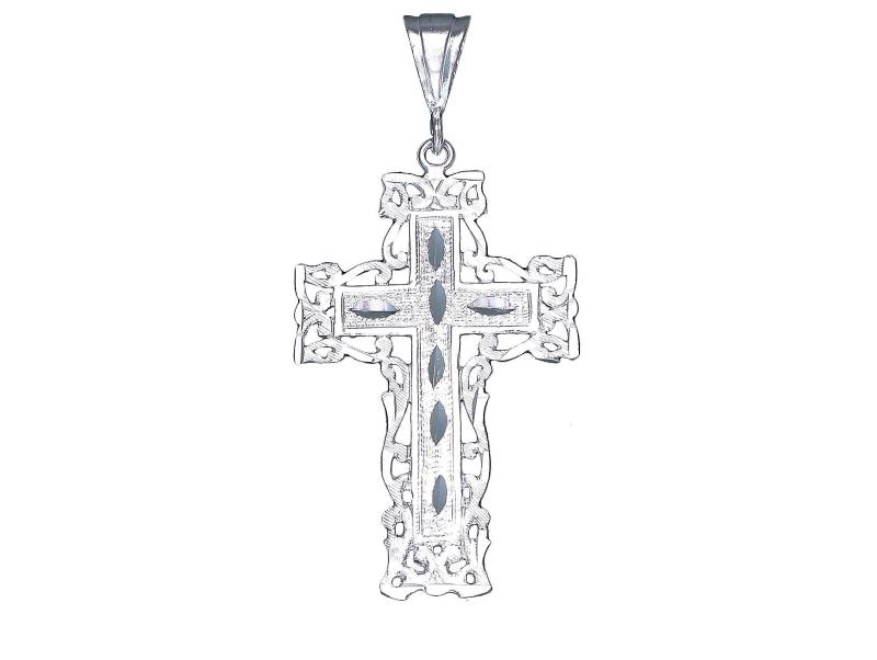 Große Silber Kreuz Ohne Jesus Halskette 2, 7 Zoll 7, 2 Gramm Mit Schnitt Diamant-Finish Und 24-Zoll-Figaro-Kette von EJewelryPlus