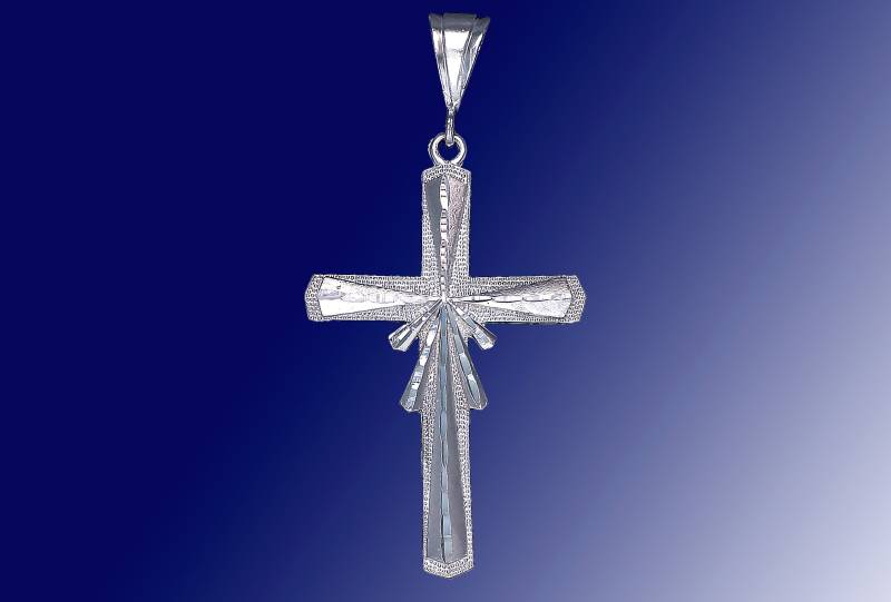 Große Silber Kreuz Ohne Jesus Halskette 2, 7 Zoll 7, 5 Gramm Mit Schnitt Diamant-Finish Und 24-Zoll-Figaro-Kette von EJewelryPlus