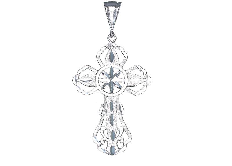Große Silber Kreuz Ohne Jesus Halskette 2, 8 Zoll 6 Gramm Mit Schnitt Diamant-Finish Und 24-Zoll-Figaro-Kette von EJewelryPlus