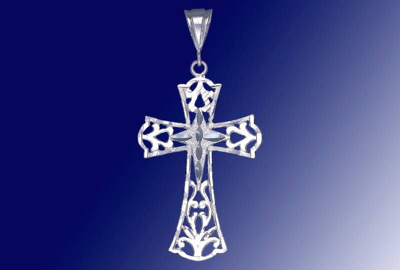 Große Silber Kreuz Ohne Jesus Halskette 2, 8 Zoll 6 Gramm Mit Schnitt Diamant-Finish Und 24-Zoll-Figaro-Kette von EJewelryPlus