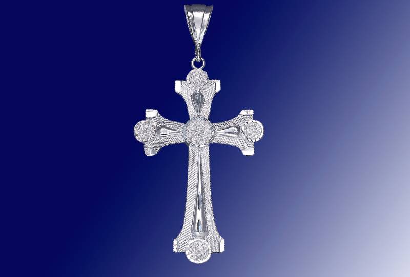 Große Silber Kreuz Ohne Jesus Halskette 2, 9 Zoll 7 Gramm Mit Schnitt Diamant-Finish Und 24-Zoll-Figaro-Kette von EJewelryPlus