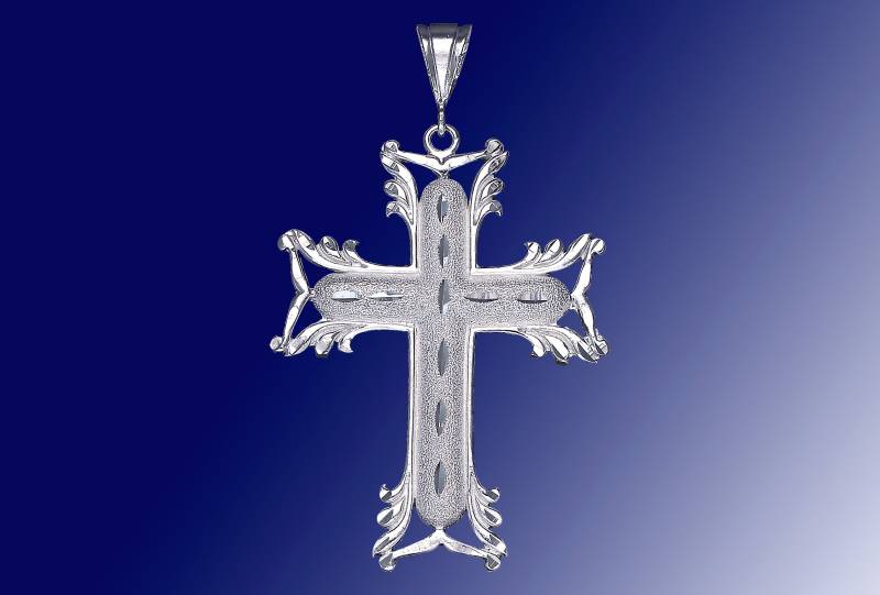 Große Silber Kreuz Ohne Jesus Halskette 3, 1 Zoll 15 Gramm Mit Schnitt Diamant-Finish Und 24-Zoll-Figaro-Kette von EJewelryPlus