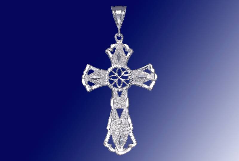 Große Silber Kreuz Ohne Jesus Halskette 3, 1 Zoll 8 Gramm Mit Schnitt Diamant-Finish Und 24-Zoll-Figaro-Kette von EJewelryPlus