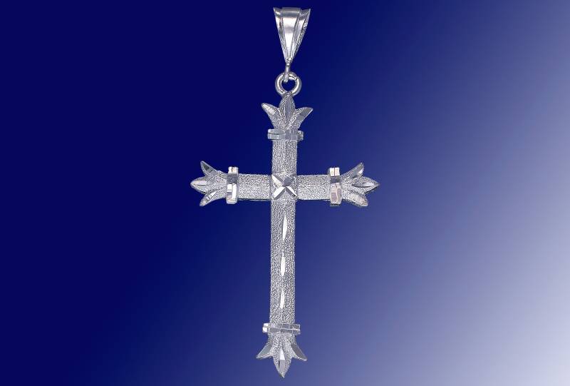 Große Silber Kreuz Ohne Jesus Halskette 3, 2 Zoll 6, 8 Gramm Mit Schnitt Diamant-Finish Und 24-Zoll-Figaro-Kette von EJewelryPlus