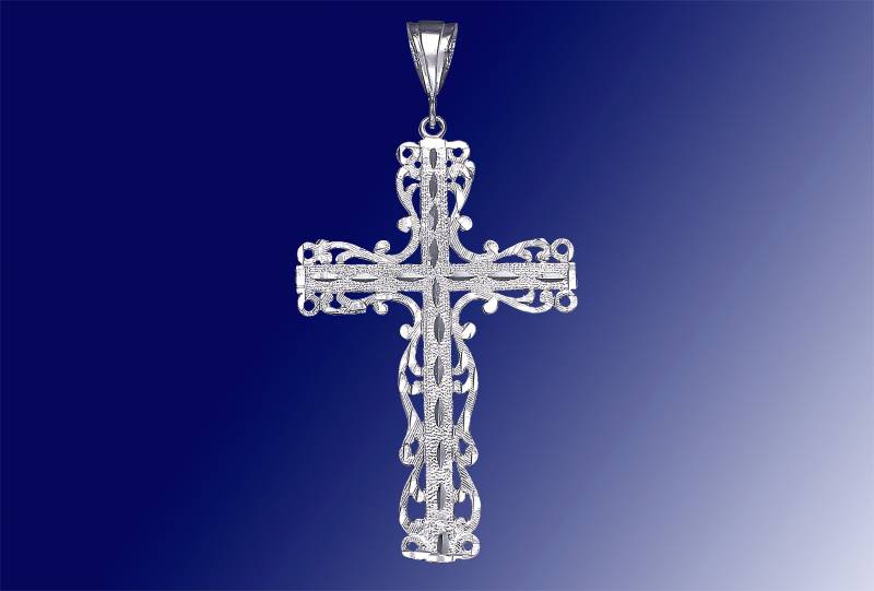 Große Silber Kreuz Ohne Jesus Halskette 3, 2 Zoll 8 Gramm Mit Schnitt Diamant-Finish Und 24-Zoll-Figaro-Kette von EJewelryPlus