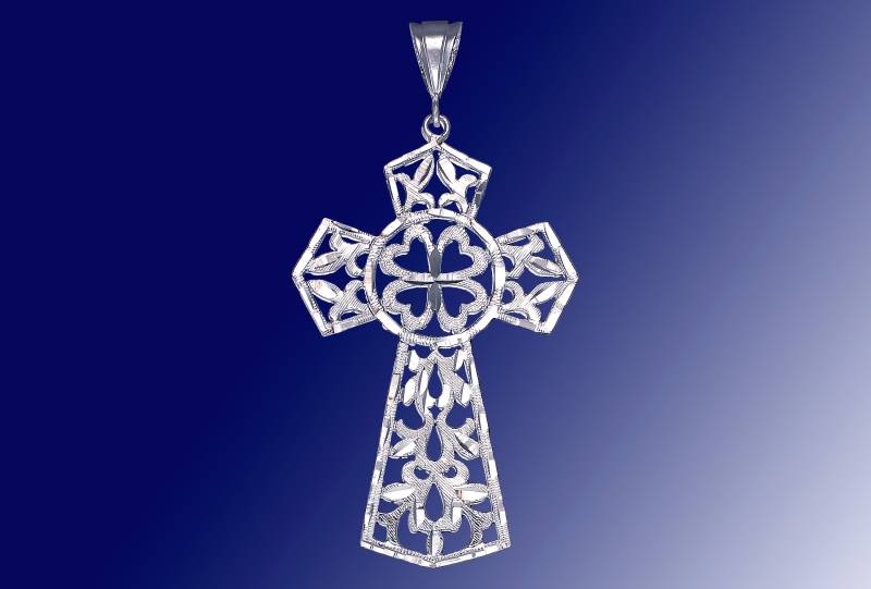 Große Silber Kreuz Ohne Jesus Halskette 3, 2 Zoll 8 Gramm Mit Schnitt Diamant-Finish Und 24-Zoll-Figaro-Kette Große Silber Kreuz Ohne Jesus Halskette 3, 2 Zoll 8 Gramm Mit Schnitt Diamant-Finish Und 24-Zoll-Figaro-Kette von EJewelryPlus