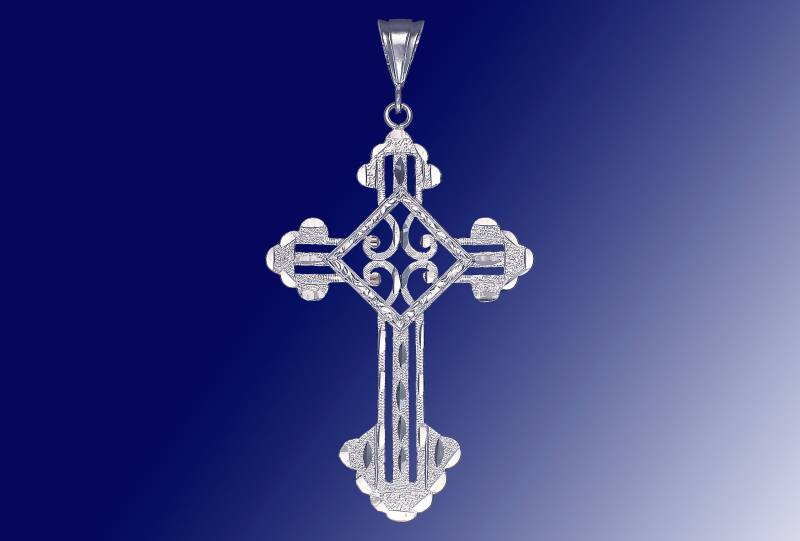 Große Silber Kreuz Ohne Jesus Halskette 3, 3 Zoll 7 Gramm Mit Schnitt Diamant-Finish Und 24-Zoll-Figaro-Kette von EJewelryPlus