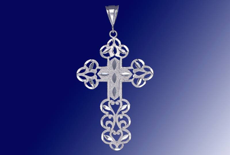 Große Silber Kreuz Ohne Jesus Halskette 3, 4 Zoll 9 Gramm Mit Schnitt Diamant-Finish Und 24-Zoll-Figaro-Kette von EJewelryPlus