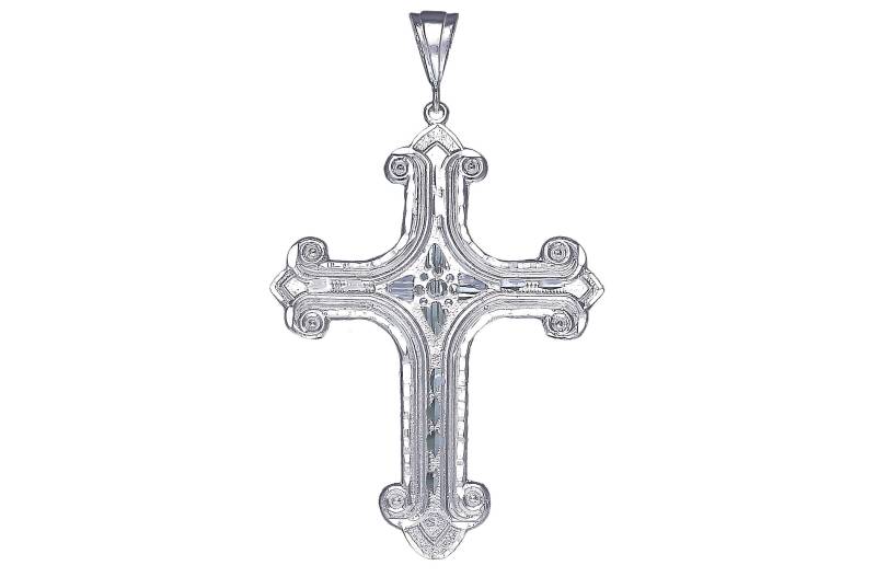 Große Silber Kreuz Ohne Jesus Halskette 3, 5 Zoll 16 Gramm Mit Schnitt Diamant-Finish Und 24-Zoll-Figaro-Kette von EJewelryPlus