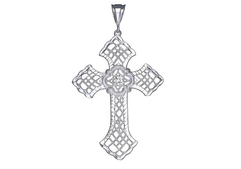 Große Silber Kreuz Ohne Jesus Halskette 3, 5 Zoll 8, 9 Gramm Mit Schnitt Diamant-Finish Und 24-Zoll-Figaro-Kette Große Silber Kreuz Ohne Jesus Halskette 3, 5 Zoll 8, 9 Gramm Mit Schnitt Diamant-Finish Und 24-Zoll-Figaro-Kette von EJewelryPlus