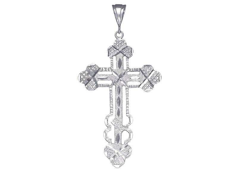 Große Silber Kreuz Ohne Jesus Halskette 3, 5 Zoll 8 Gramm Mit Schnitt Diamant-Finish Und 24-Zoll-Figaro-Kette von EJewelryPlus