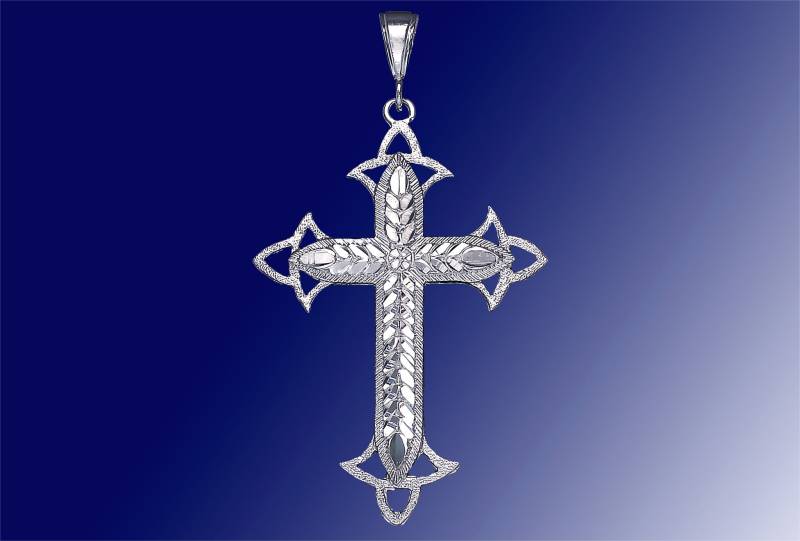 Große Silber Kreuz Ohne Jesus Halskette 3 Zoll 6, 5 Gramm Mit Schnitt Diamant-Finish Und 24-Zoll-Figaro-Kette von EJewelryPlus