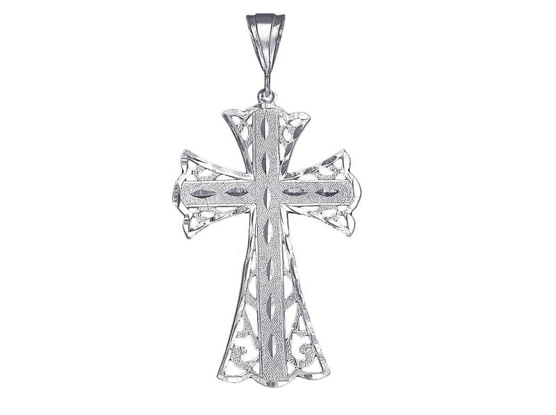 Große Silber Kreuz Ohne Jesus Halskette 3 Zoll 7 Gramm Mit Schnitt Diamant-Finish Und 24-Zoll-Figaro-Kette von EJewelryPlus