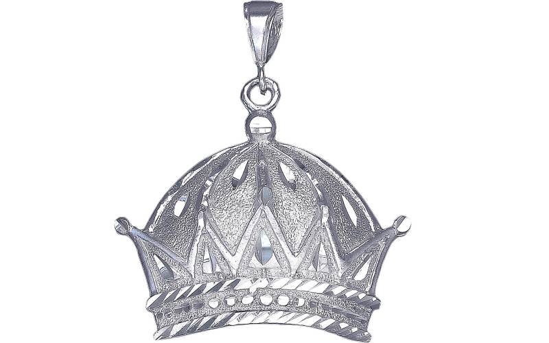 Große Silber Krone Charm Anhänger Halskette 2.1 Zoll 10 Gramm Mit Schnitt Diamant-Finish Und 24-Zoll-Figaro-Kette Große Silber Krone Charm Anhänger Halskette 2.1 Zoll 10 Gramm Mit Schnitt Diamant-Finish Und 24-Zoll-Figaro-Kette von EJewelryPlus