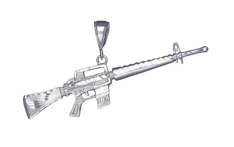 Große Silber M-16 Gewehr Maschinengewehr Charmehalskette 2, 8 Zoll 5, 2 Gramm Mit Schnitt Diamant-Finish Und 24-Zoll-Figaro-Kette von EJewelryPlus