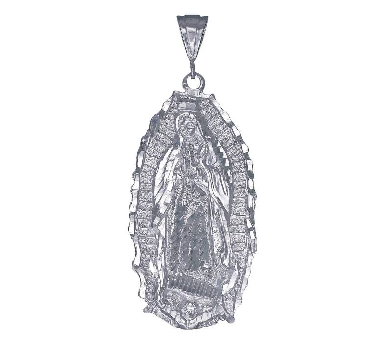 Große Silber Maria Anhänger Halskette 3, 2 Zoll 20 Gramm Mit Schnitt Diamant-Finish Und 24-Zoll-Kette von EJewelryPlus