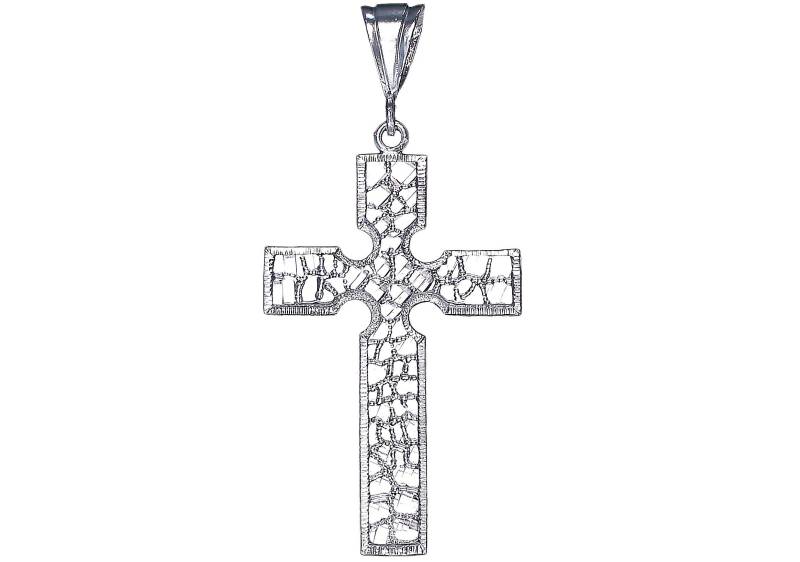 Große Silber Nugget Stil Zu Überqueren, Ohne Jesus Halskette 2, 8 Zoll 7 Gramm Mit Schnitt Diamant-Finish Und 24-Zoll-Figaro-Kette von EJewelryPlus