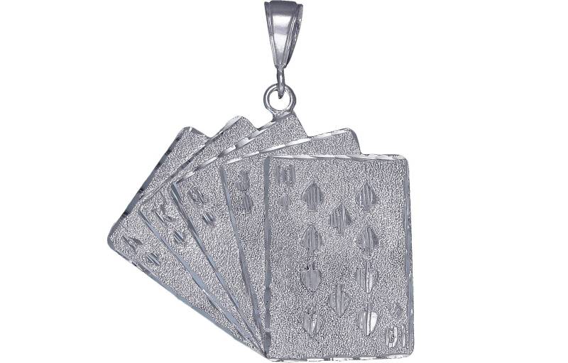 Große Silber Royal Flush Von Herzen Poker Charmehalskette 2.1 Zoll 9 Gramm Mit Schnitt Diamant-Finish Und 24-Zoll-Figaro-Kette von EJewelryPlus