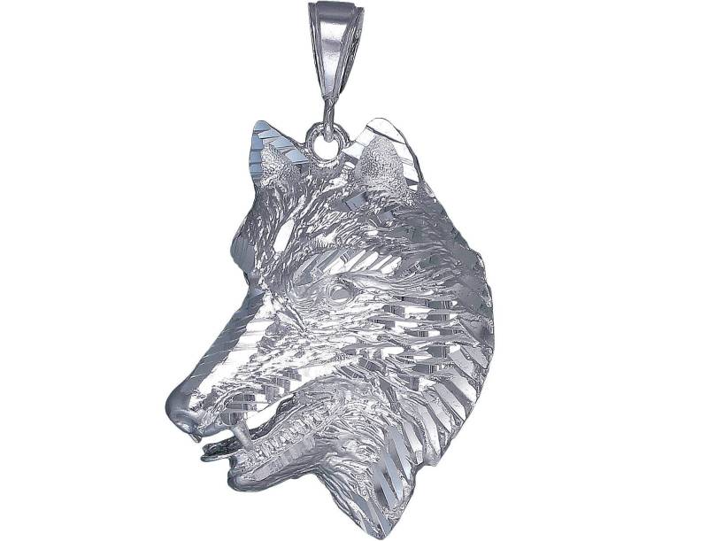 Große Silber Wolf Charmehalskette 2.1 Zoll 9 Gramm Mit Schnitt Diamant-Finish Und 24-Zoll-Figaro-Kette Große Silber Wolf Charmehalskette 2.1 Zoll 9 Gramm Mit Schnitt Diamant-Finish Und 24-Zoll-Figaro-Kette von EJewelryPlus