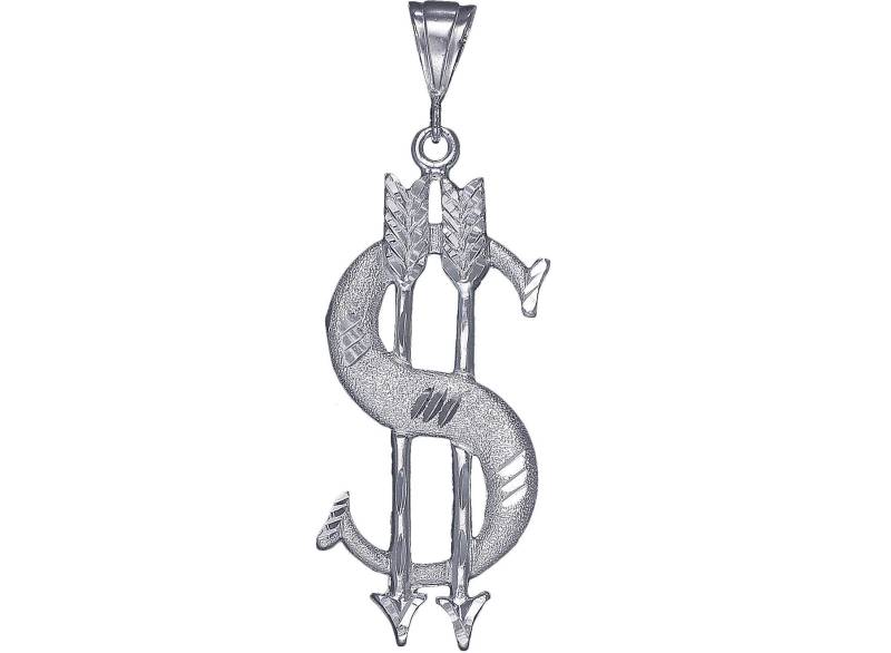 Große Silberpfeil Und Dollarzeichen Charm Halskette 3, 1 Zoll 8 Gramm Mit Schnitt Diamant-Finish 24-Zoll-Figaro-Kette von EJewelryPlus