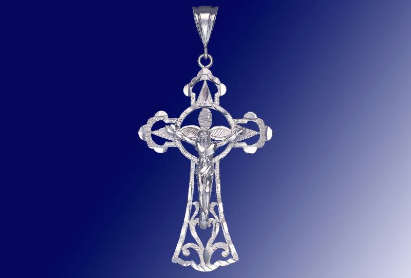 Große Sterling Silber Kreuz Mit Jesus Halskette Diamanten Geschnitten Finish von EJewelryPlus