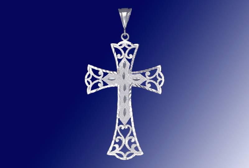 Große Sterling Silber Kreuz Ohne Jesus Halskette Mit Diamanten Geschnitten Finish von EJewelryPlus