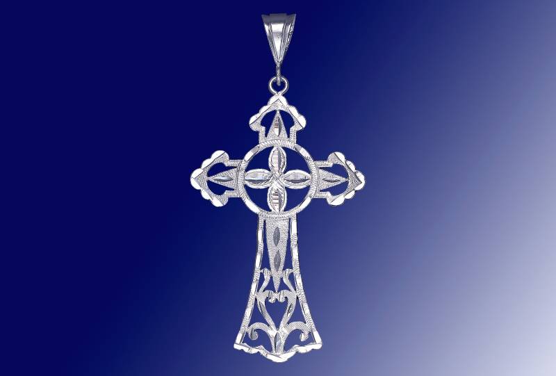 Große Sterling Silber Kreuz Ohne Jesus Pendant Halskette Diamant Geschnitten Finish von EJewelryPlus