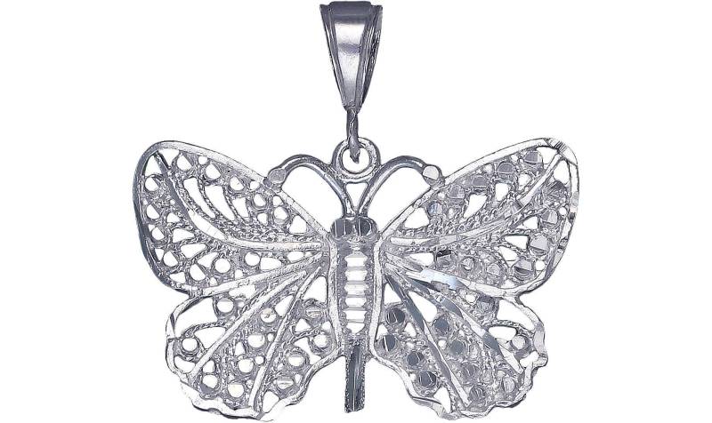 Große Sterling Silber Schmetterling Charmehalskette 1, 6 Zoll 9 Gramm Mit Schnitt Diamant-Finish Und 18-Zoll-Rolo Kette von EJewelryPlus