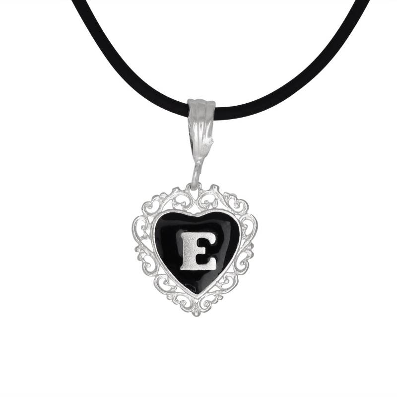 Initial Halskette Silber Mit Schwarzer Emaille Herz Geformt von EJewelryPlus