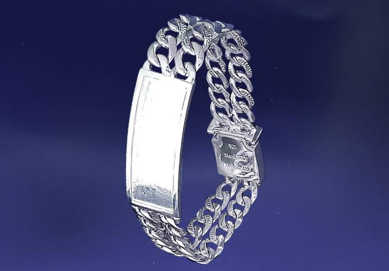 Massives Massives Sterling Silber Double 2 Row Nugget Design Curb Link Id Armband Handmade in Usa 8 Inches 40 Gramm von EJewelryPlus
