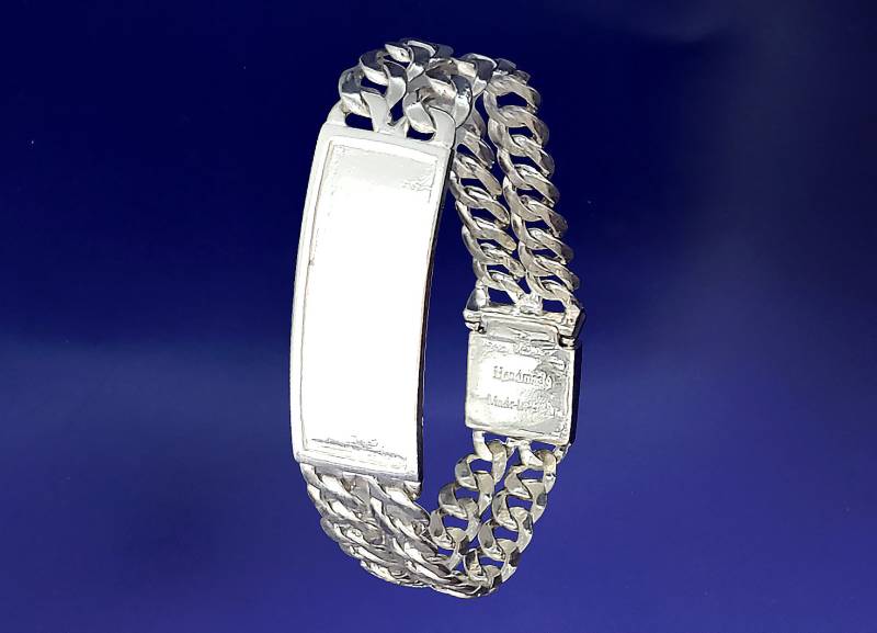 Massives Sterling Silber Double 2 Row Curb Link Id Armband Handmade in Usa 39 Gramm von EJewelryPlus