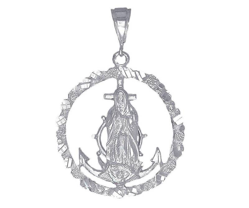 Nugget Design Sterling Silber Anker Kreuz Mit Maria Halskette 2, 25 Zoll 9, 5 Gramm Schnitt Diamant-Finish Und 24-Zoll-Kette von EJewelryPlus