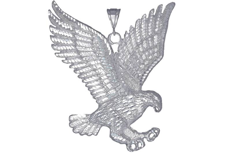 Riesige Schwere Sterling Silber Adler Anhänger Halskette 50 Gramm Mit Diamantschliff Finish Und 24 Zoll Figaro Kette Riesige Schwere Sterling Silber Adler Anhänger Halskette 50 Gramm Mit Diamantschliff Finish Und 24 Zoll Figaro Kette von EJewelryPlus