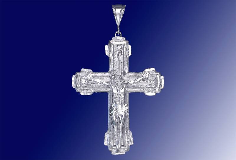 Riesige Sterling Silber Kreuz Mit Jesus Halskette 3, 5 Zoll 23 Gramm Schnitt Diamant-Finish Und 24-Zoll-Figaro-Kette Riesige Sterling Silber Kreuz Mit Jesus Halskette 3, 5 Zoll 23 Gramm Schnitt Diamant-Finish Und 24-Zoll-Figaro-Kette von EJewelryPlus