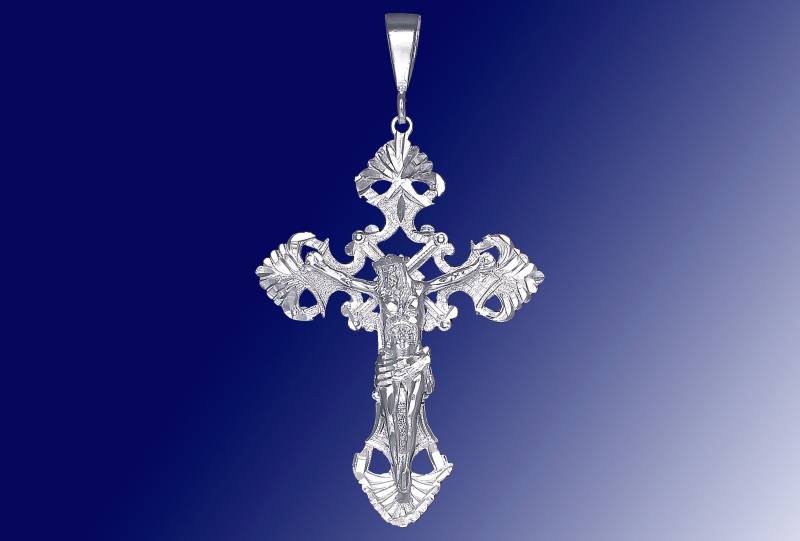 Riesige Sterling Silber Kreuz Mit Jesus Halskette 3, 9 Zoll 15 Gramm Schnitt Diamant-Finish Und 24-Zoll-Figaro-Kette von EJewelryPlus