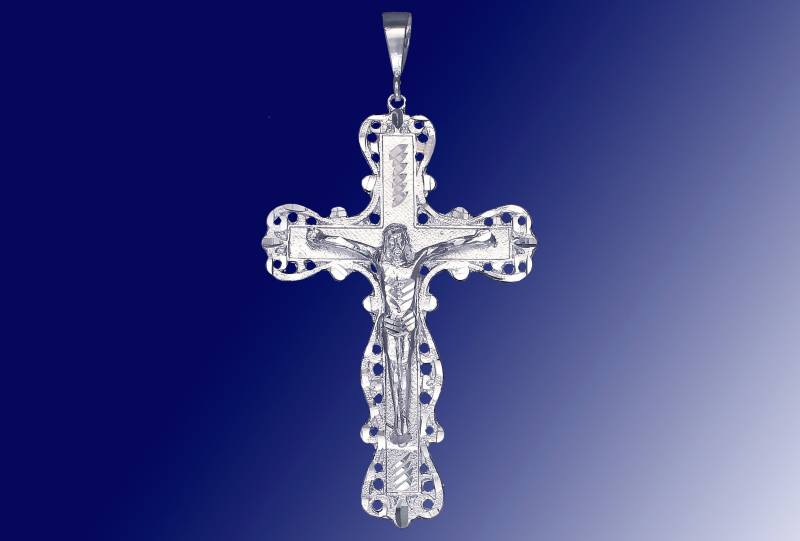 Riesige Sterling Silber Kreuz Mit Jesus Halskette 4, 6 Zoll 30 Gramm Schnitt Diamant-Finish Und 24-Zoll-Figaro-Kette Riesige Sterling Silber Kreuz Mit Jesus Halskette 4, 6 Zoll 30 Gramm Schnitt Diamant-Finish Und 24-Zoll-Figaro-Kette von EJewelryPlus