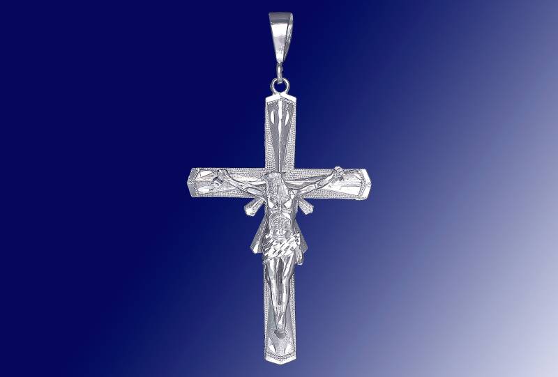 Riesige Sterling Silber Kreuz Mit Jesus Halskette 4 Zoll 21 Gramm Schnitt Diamant-Finish Und 24-Zoll-Figaro-Kette Riesige Sterling Silber Kreuz Mit Jesus Halskette 4 Zoll 21 Gramm Schnitt Diamant-Finish Und 24-Zoll-Figaro-Kette von EJewelryPlus