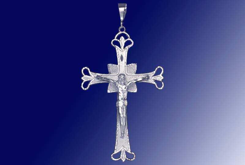 Riesige Sterling Silber Kreuz Mit Jesus Halskette 5, 1 Zoll 26 Gramm Schnitt Diamant-Finish Und 24-Zoll-Figaro-Kette Riesige Sterling Silber Kreuz Mit Jesus Halskette 5, 1 Zoll 26 Gramm Schnitt Diamant-Finish Und 24-Zoll-Figaro-Kette von EJewelryPlus