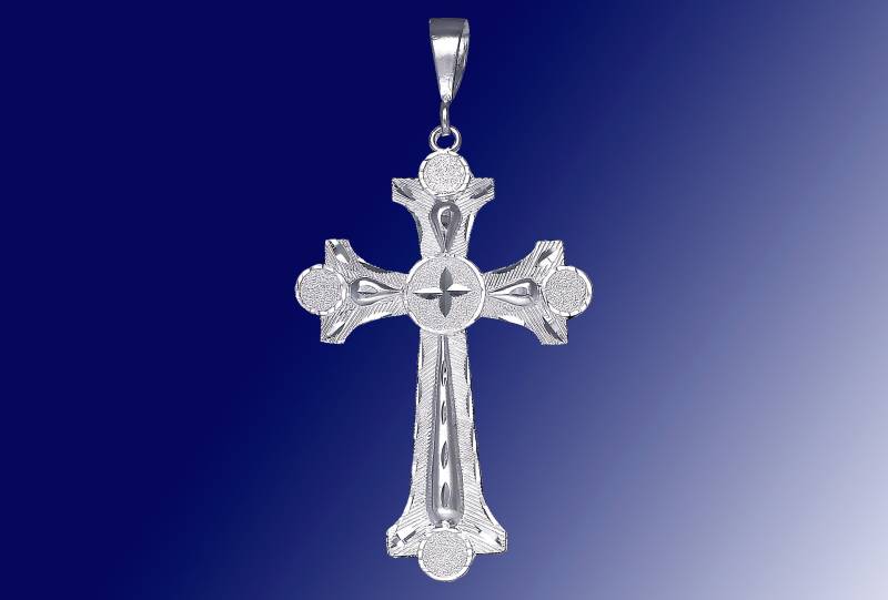 Riesige Sterling Silber Kreuz Ohne Jesus Halskette 3, 8 Zoll 15 Gramm Mit Schnitt Diamant-Finish Und 24-Zoll-Figaro-Kette von EJewelryPlus
