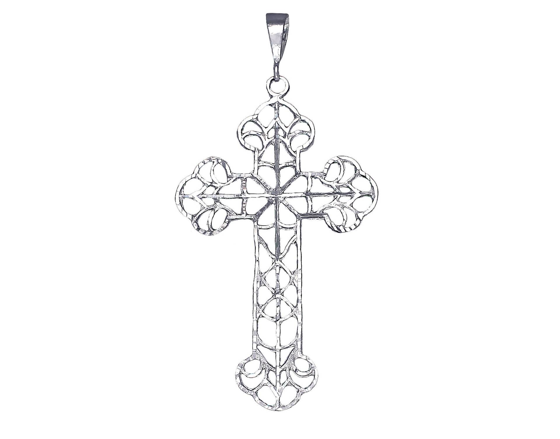Riesige Sterling Silber Kreuz Ohne Jesus Halskette 4, 7 Zoll 16 Gramm Mit Schnitt Diamant-Finish Und 24-Zoll-Figaro-Kette von EJewelryPlus