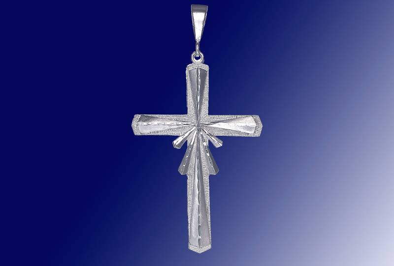 Riesige Sterling Silber Kreuz Ohne Jesus Halskette 4 Zoll 15 Gramm Mit Schnitt Diamant-Finish Und 24-Zoll-Figaro-Kette von EJewelryPlus