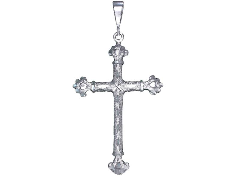 Riesige Sterling Silber Kreuz Ohne Jesus Halskette 4.1 Zoll 18 Gramm Mit Schnitt Diamant-Finish Und 24-Zoll-Figaro-Kette von EJewelryPlus