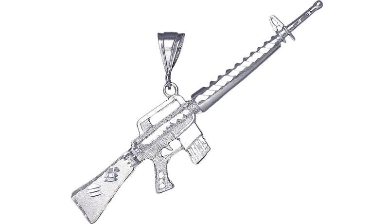 Riesige Sterling Silber M-16 Gewehr Maschinengewehr Charmehalskette 3, 9 Zoll 8 Gramm Mit Schnitt Diamant-Finish Und 24-Zoll-Figaro-Kette von EJewelryPlus