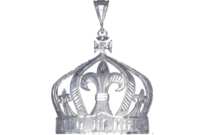 Riesige Sterlingsilber Fleur De Lis-König Der Könige Krone Charm Anhänger Halskette 2, 6 Zoll 18 Gramm Mit Diamond Cut Finish Und 24-Zoll-Kette von EJewelryPlus